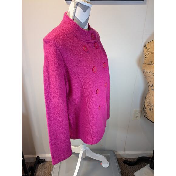 Linda Matthews Vintage 100% Wool Pink Double Breasted Cardigan Coat Jacket Large - Picture 2 of 10